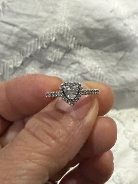Pandora Heart Halo Sterling Silver Cubic Zirconia Ring - White size 6